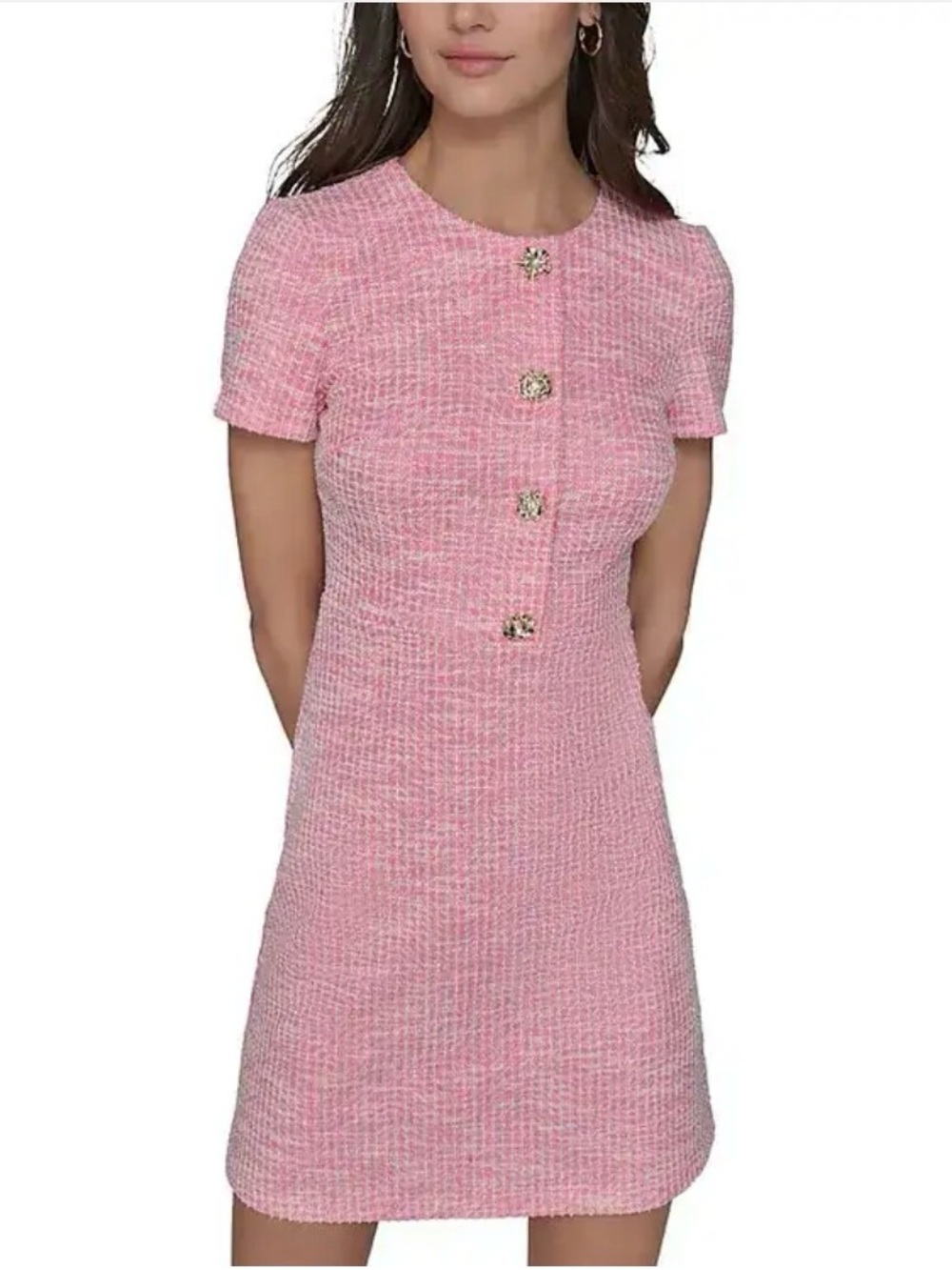 Karl Lagerfeld Paris Pink Tweed Sheath Dress Gold Buttons NWT ⭐